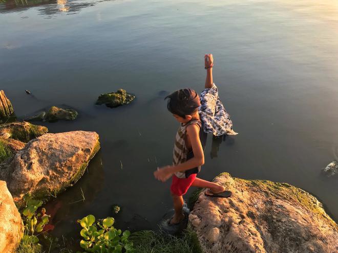 Child on rocks